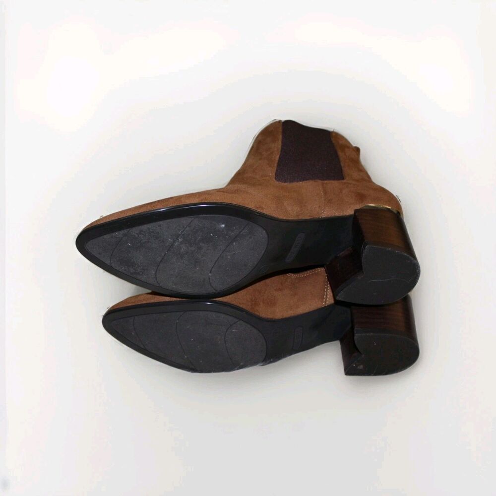 Nine West NWT Womens 10W Brown Faux Suede Chelsea Pull On Block Heel Ankle Boots - Picture 8 of 11